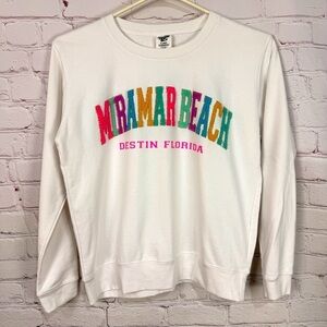 Vacation sweater sweatshirt Miramar Beach White Crew Neck Multicolor Graphics XL